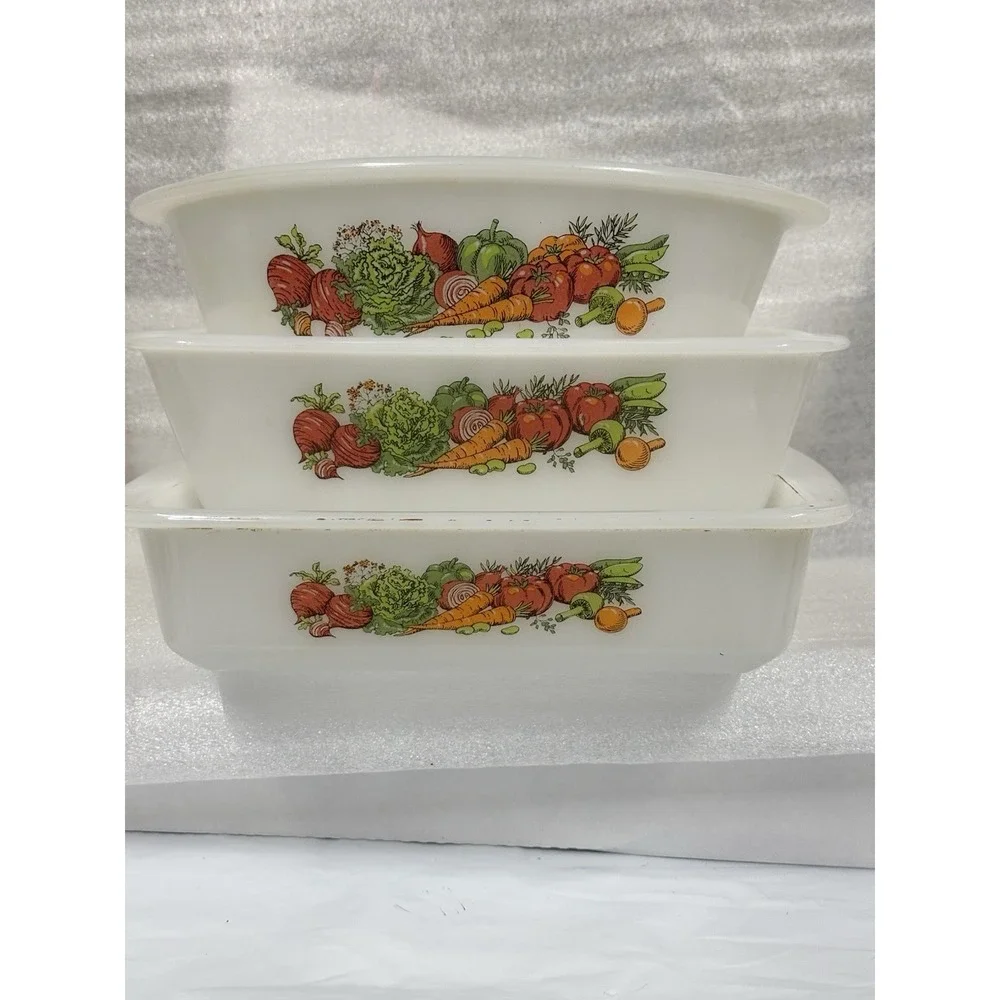 Vintage Glasbake Lot Of‎ 3 Vegetable Garden Medley Casserole Loaf Oval Serving