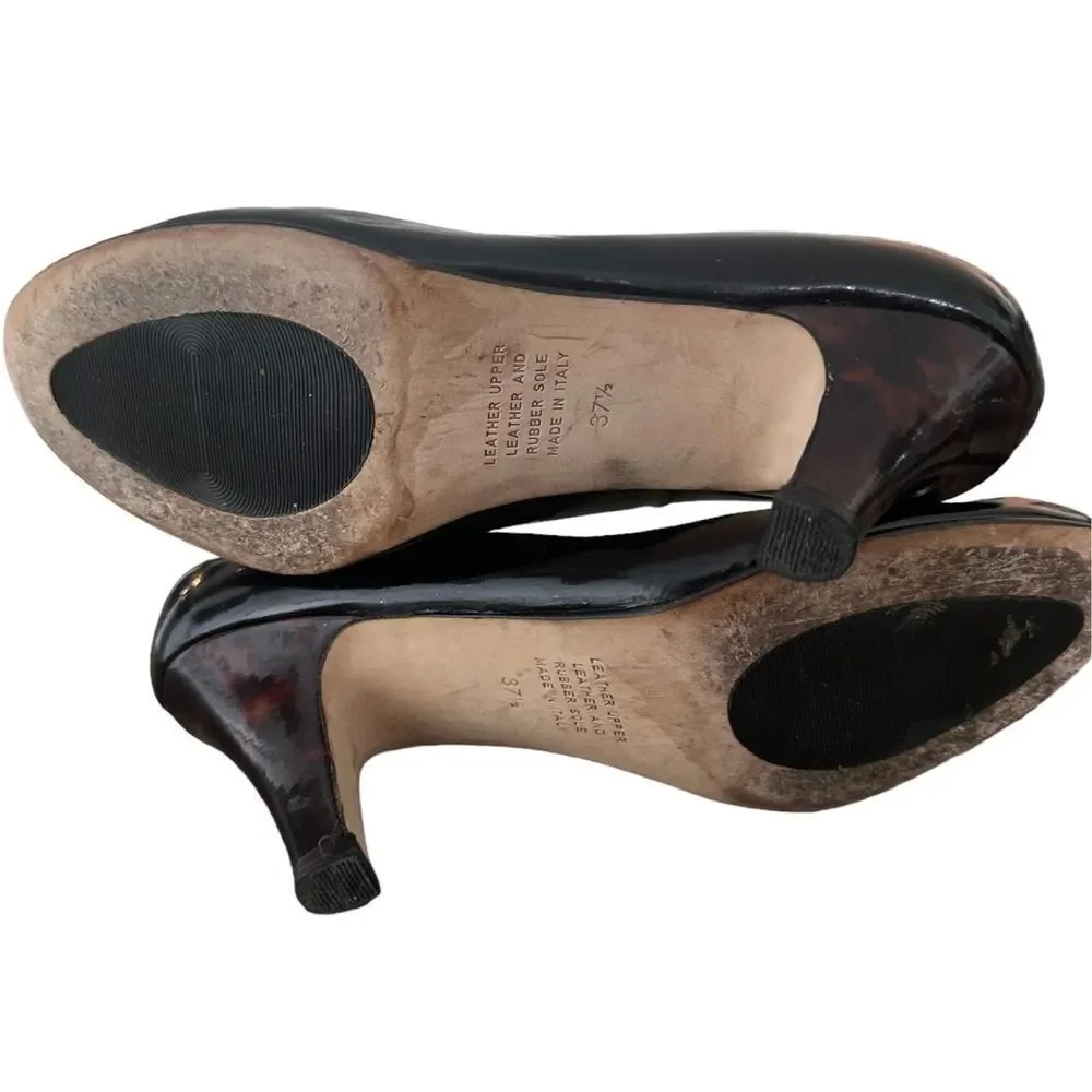 Anyi Lu Women’s Black Patent Leather Tortoise Shell Emily‎ Pumps Size 7.5