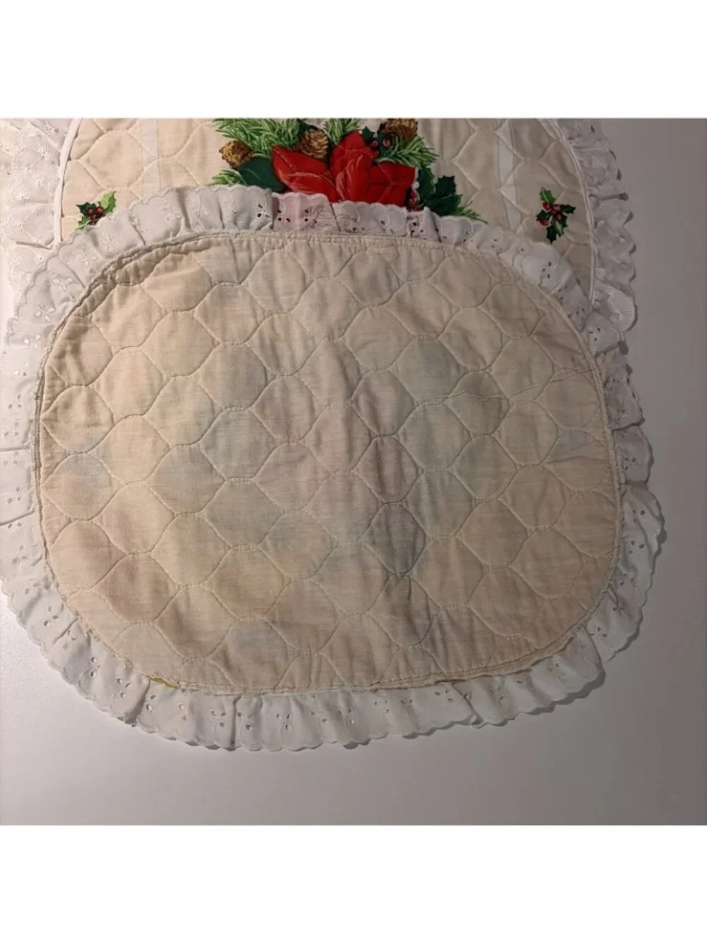 VTG Handmade Quilted Christmas Placemats Set of 6 Poinsettia Holiday Cottagecore
