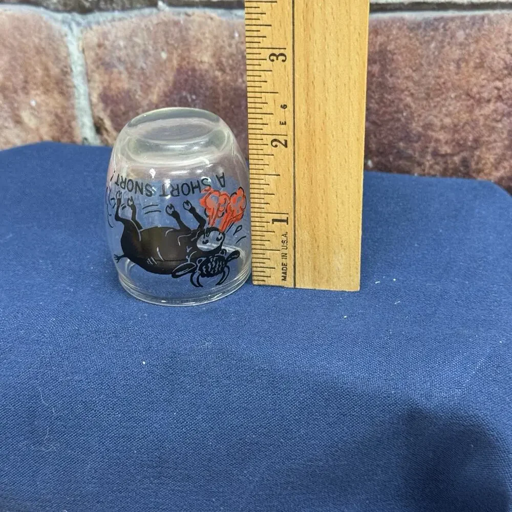 Vintage Novelty Shot Glass A Short Snort Mad Bull‎ Design Barrel Round Shape