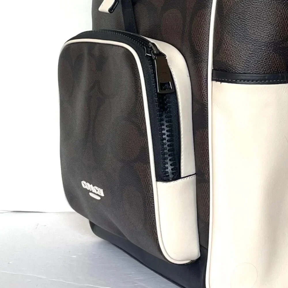 Coach Racer Backpack Colorblock Signature Canvas Leather Walnut Chalk CY775