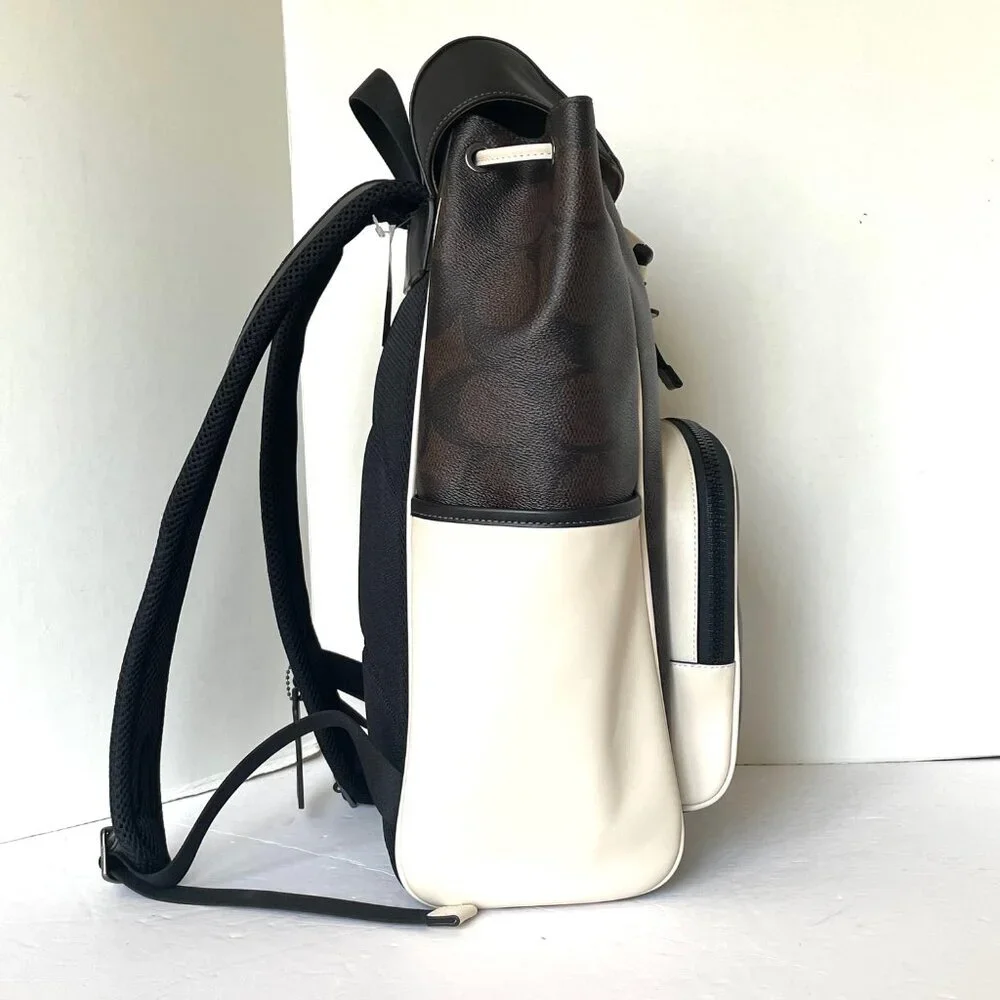 Coach Racer Backpack Colorblock Signature Canvas Leather Walnut Chalk CY775
