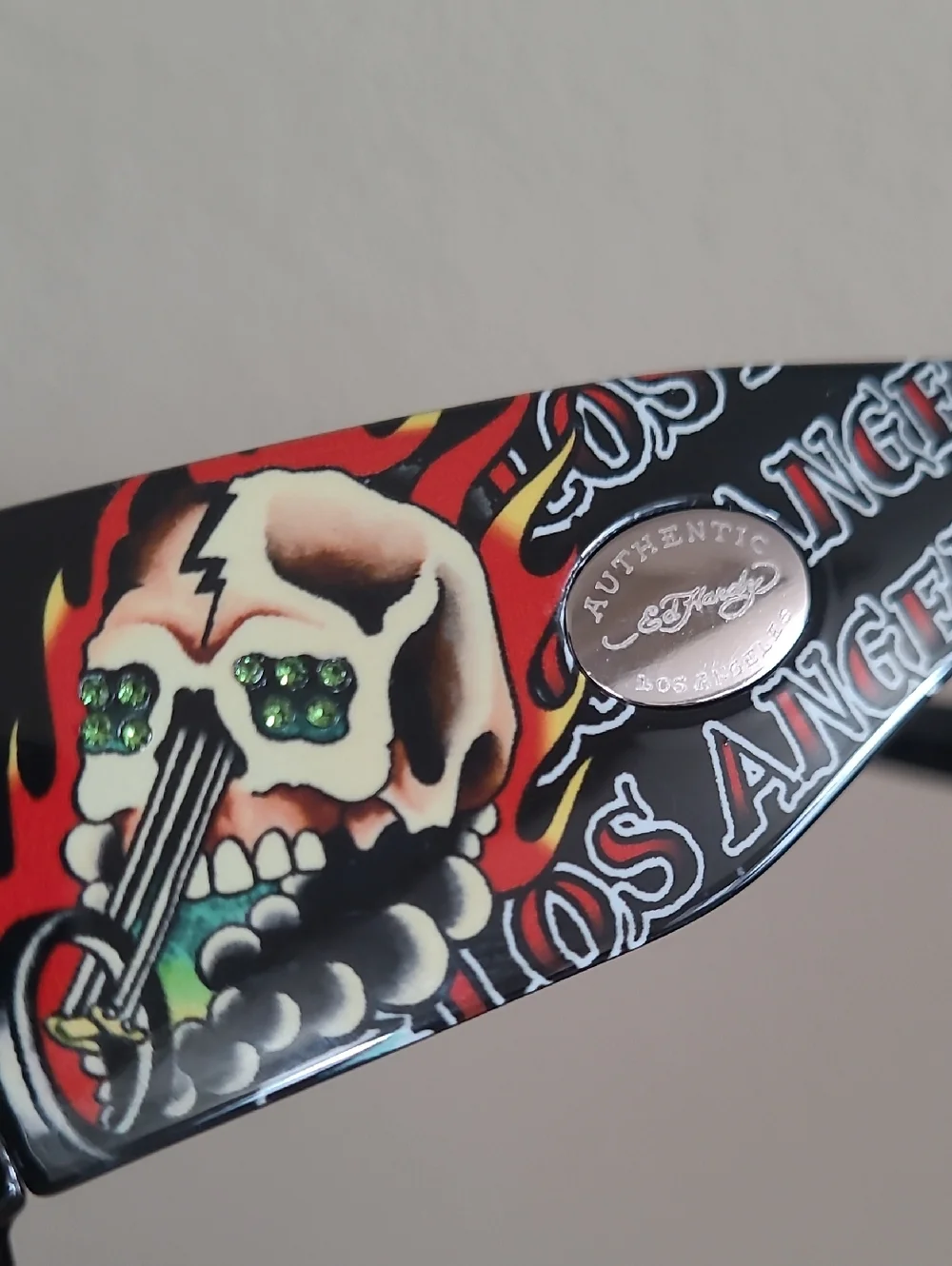 NWOT Authentic Ed Hardy Black Sunglasses with Colorful Tattoo Side Detail