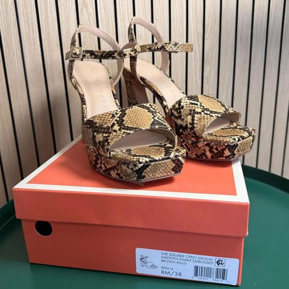 Katy Perry Collections The Square Open Sandal in Snake Print (Size 8, NWT)