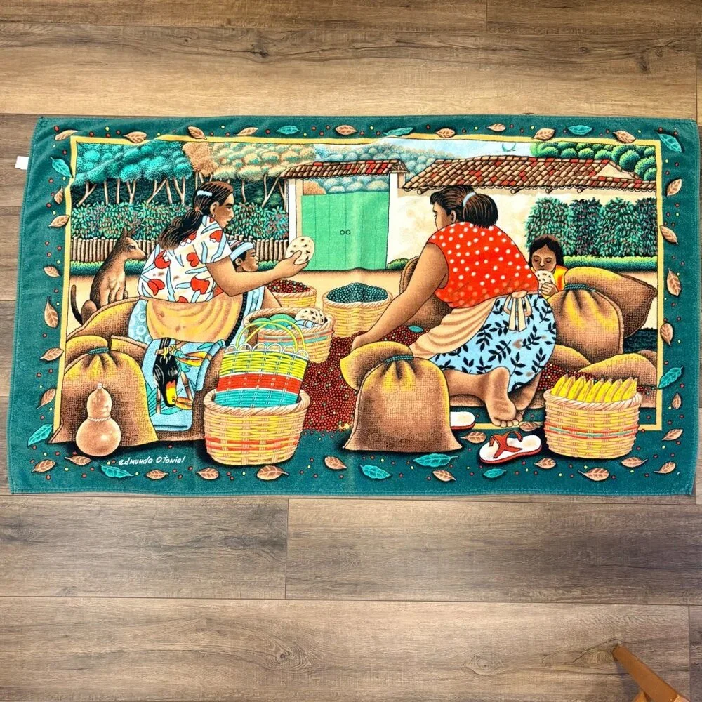 Colorful Edmundo Otoniel Rural Towel Art Farming Scene Cotton Hilasal VTG‎