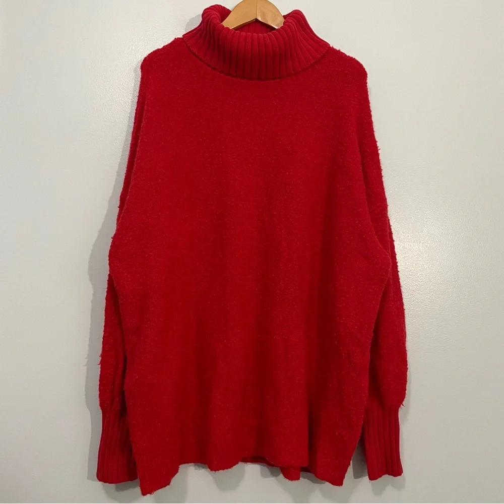 Aerie Offline Red Wool Blend Textured Turtleneck Sweater Size L