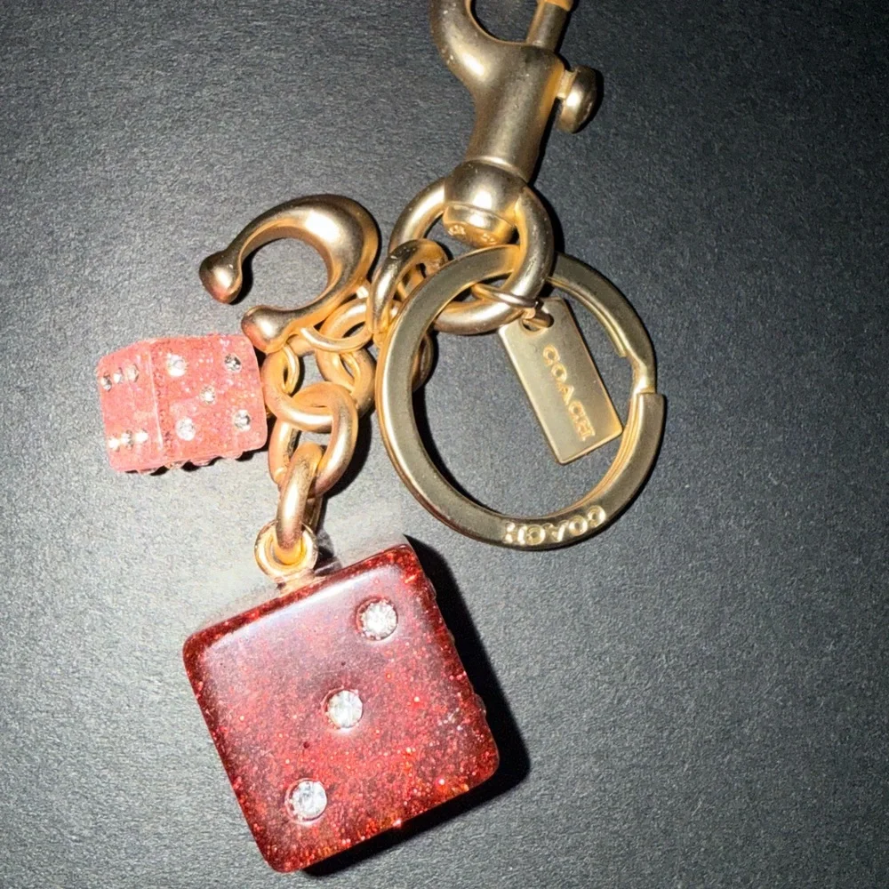 New Coach Glittering Red Dice Keychain