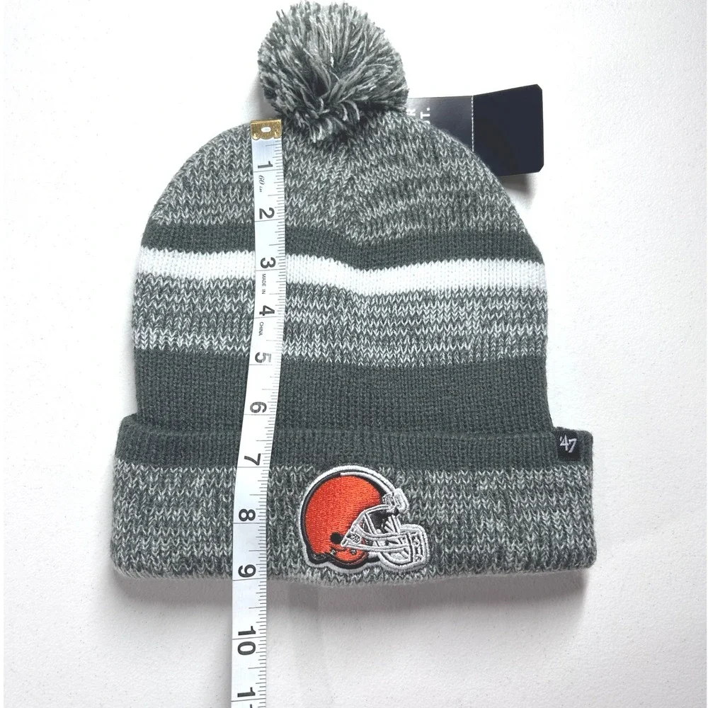 Cleveland Browns '47 NFL Knit Beanie Pom Gray Stripes Football Winter Hat NEW