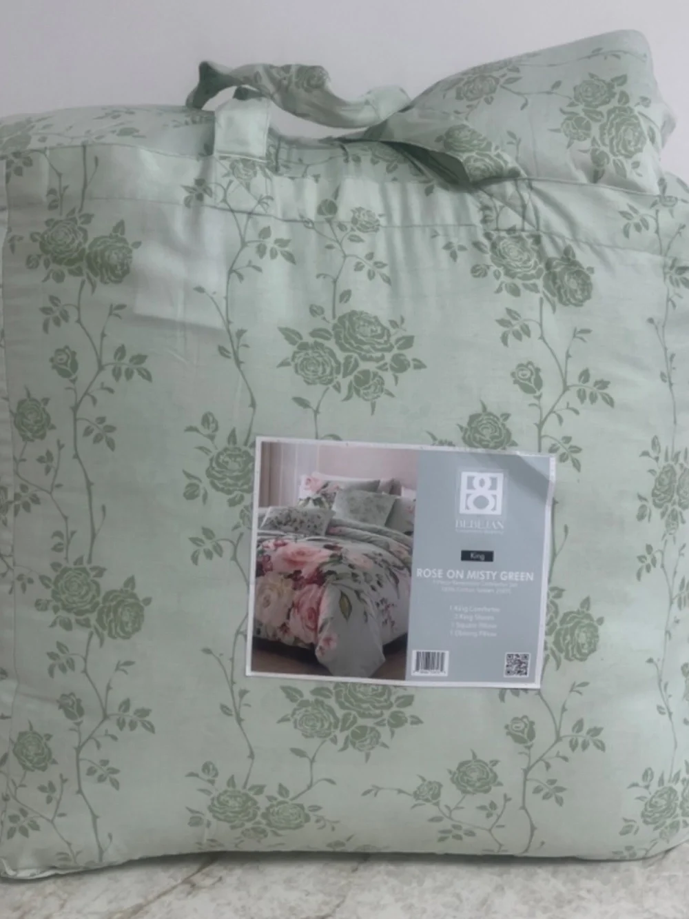 Bebejan Rose on Misty Green Reversible King Comforter Set