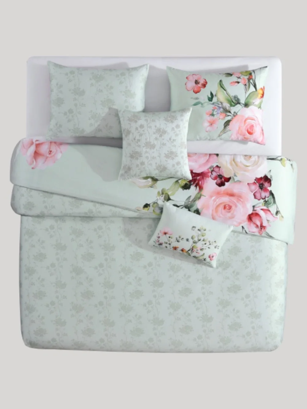 Bebejan Rose on Misty Green Reversible King Comforter Set