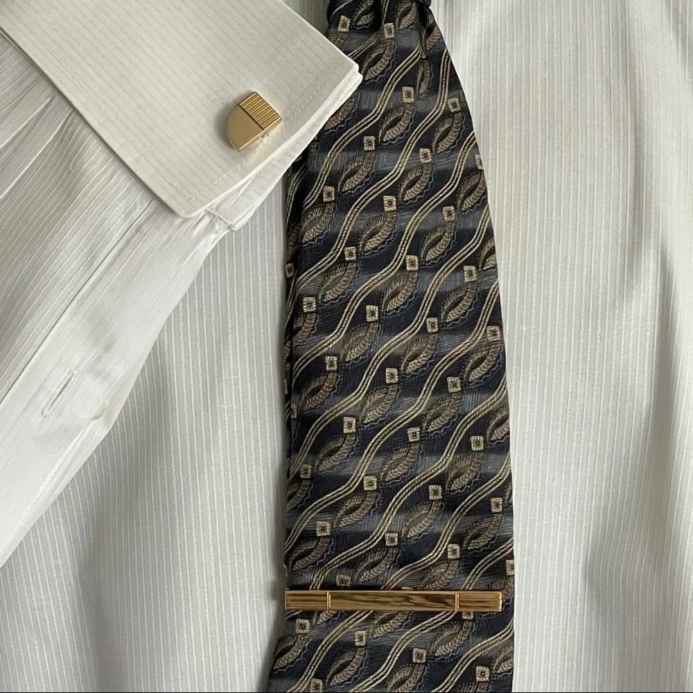 Vintage Gold-Tone Engravable Tie Bar and Cuff Links Set