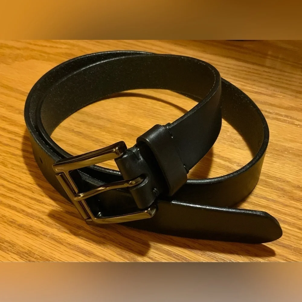 El Portal Men’s Black Italian Leather Belt, Dress/Business; Size M (Approx. 39”)