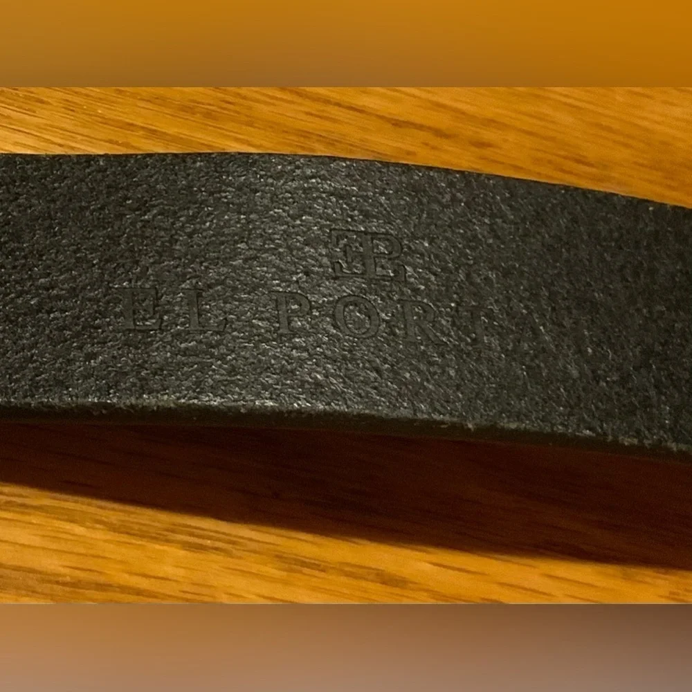 El Portal Men’s Black Italian Leather Belt, Dress/Business; Size M (Approx. 39”)