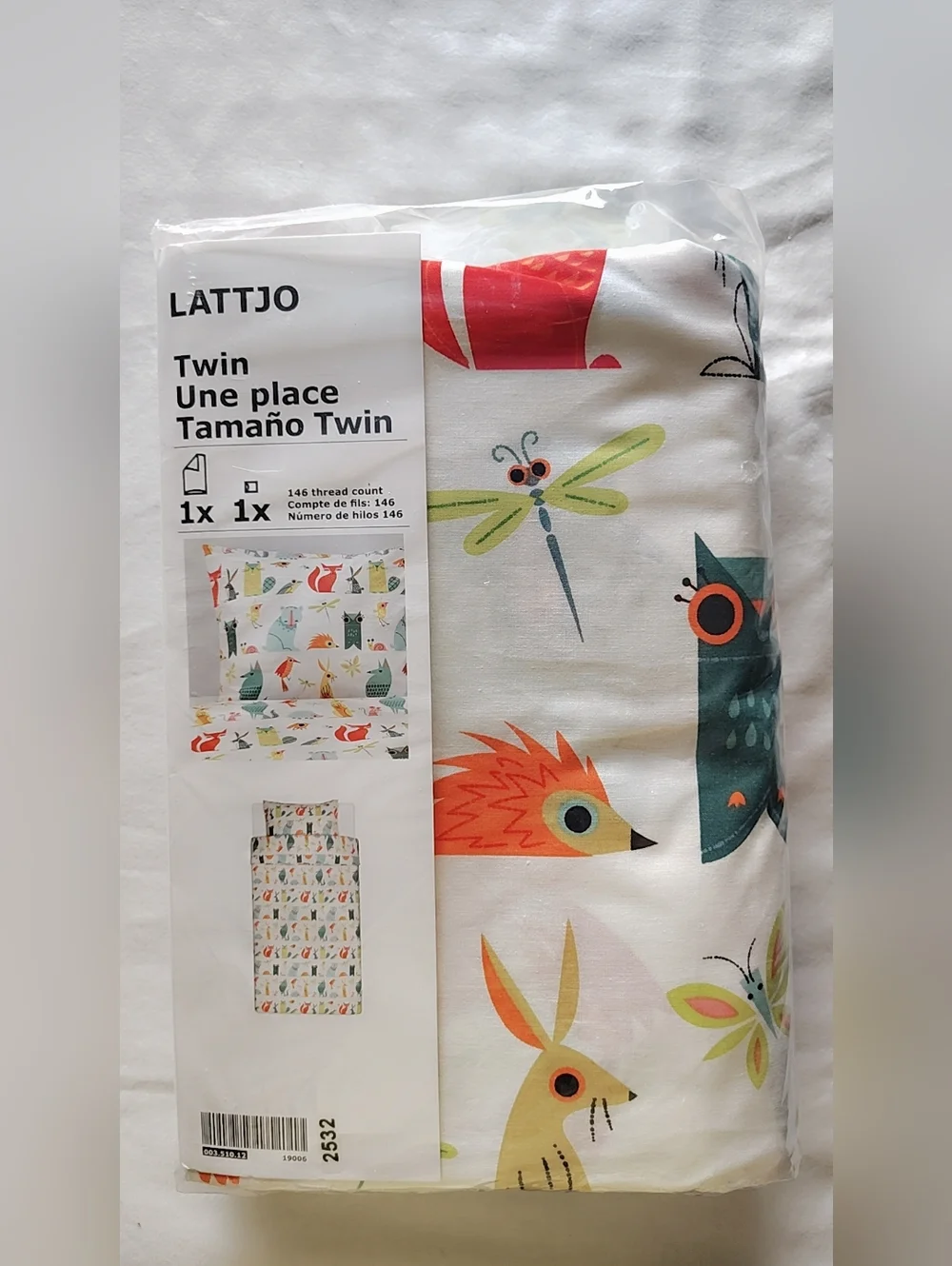 LÄTTJO Twin Duvet Cover - Woodland Animals Print in White, Orange, Green, Teal