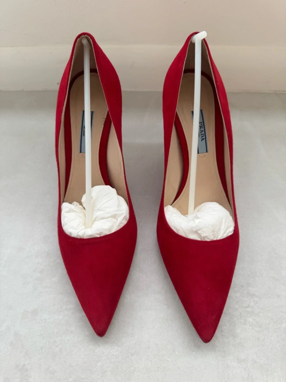 Prada Red Suede Pointed Toe Pumps