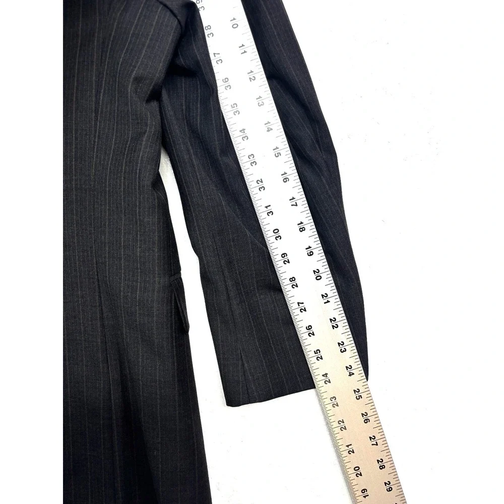 Hickey Freeman 42R 38x30 Gray Tan Stripe 2pc Pant Suit Madison USA Pleated Wool