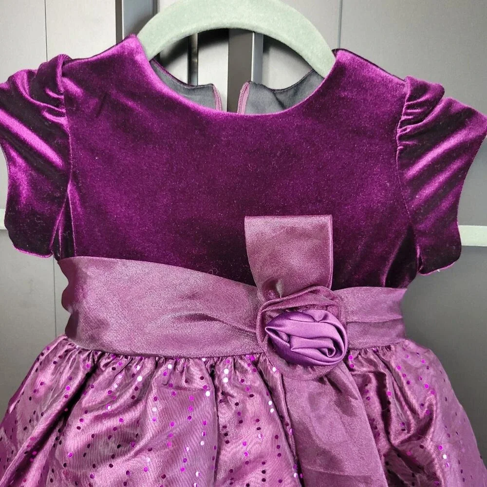 Girls Purple‎ Velvet Sequin Sparkle Party Dress 24M