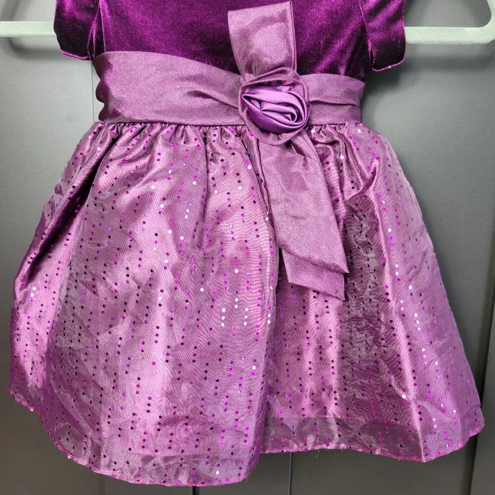 Girls Purple‎ Velvet Sequin Sparkle Party Dress 24M