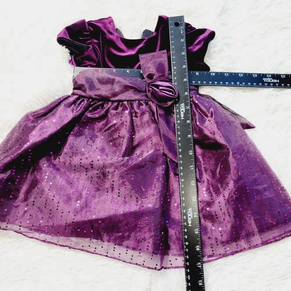Girls Purple‎ Velvet Sequin Sparkle Party Dress 24M