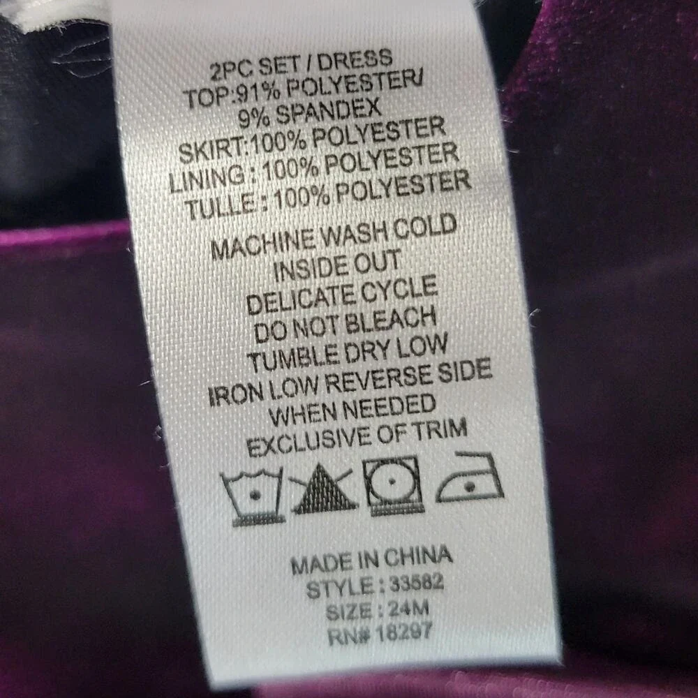 Girls Purple‎ Velvet Sequin Sparkle Party Dress 24M