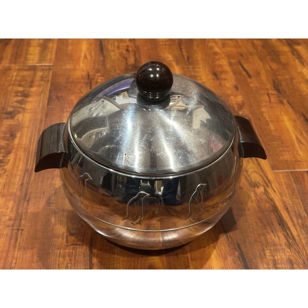 MCM West Bend PENGUIN Ice Bucket Hot & Cold Server with Lid Bakelite Handles EUC