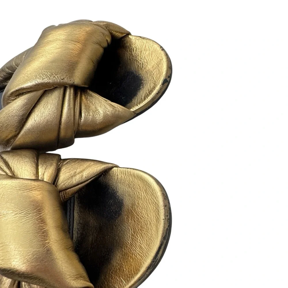 Balenciaga Drapy Gold Leather Slip‎ On Slide Sandals