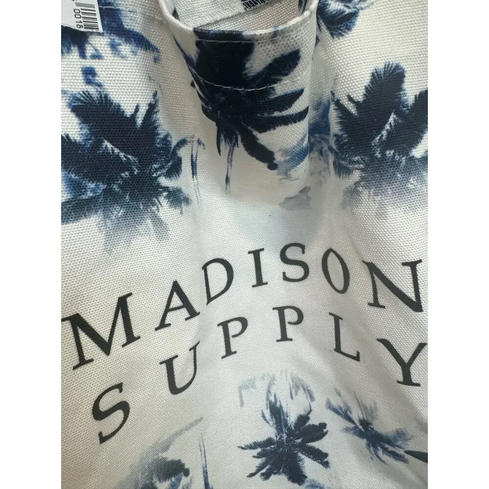 MADISON SUPPLY Canvas Tote Grocery Beach Tote Blue White NWT