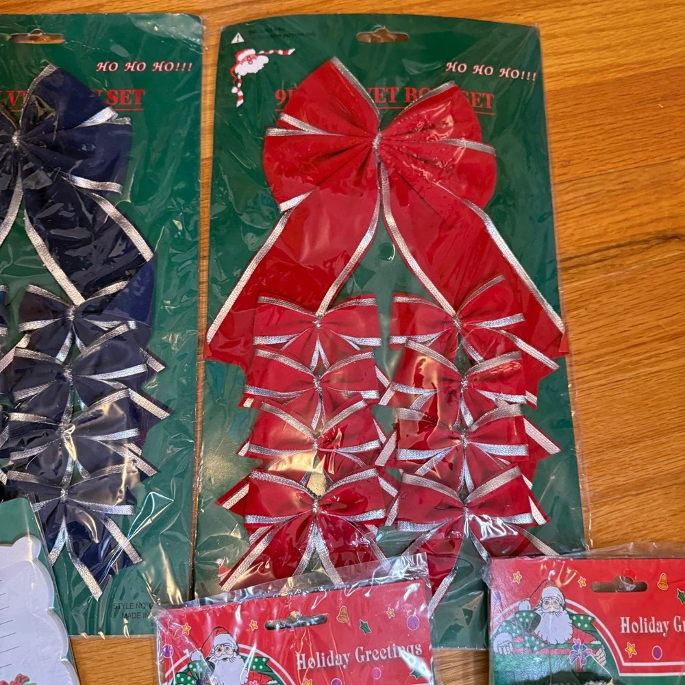 Christmas Gift Wrap Decor Velvet Bows Giant Gift Bags Holiday Recipe Cards Lot