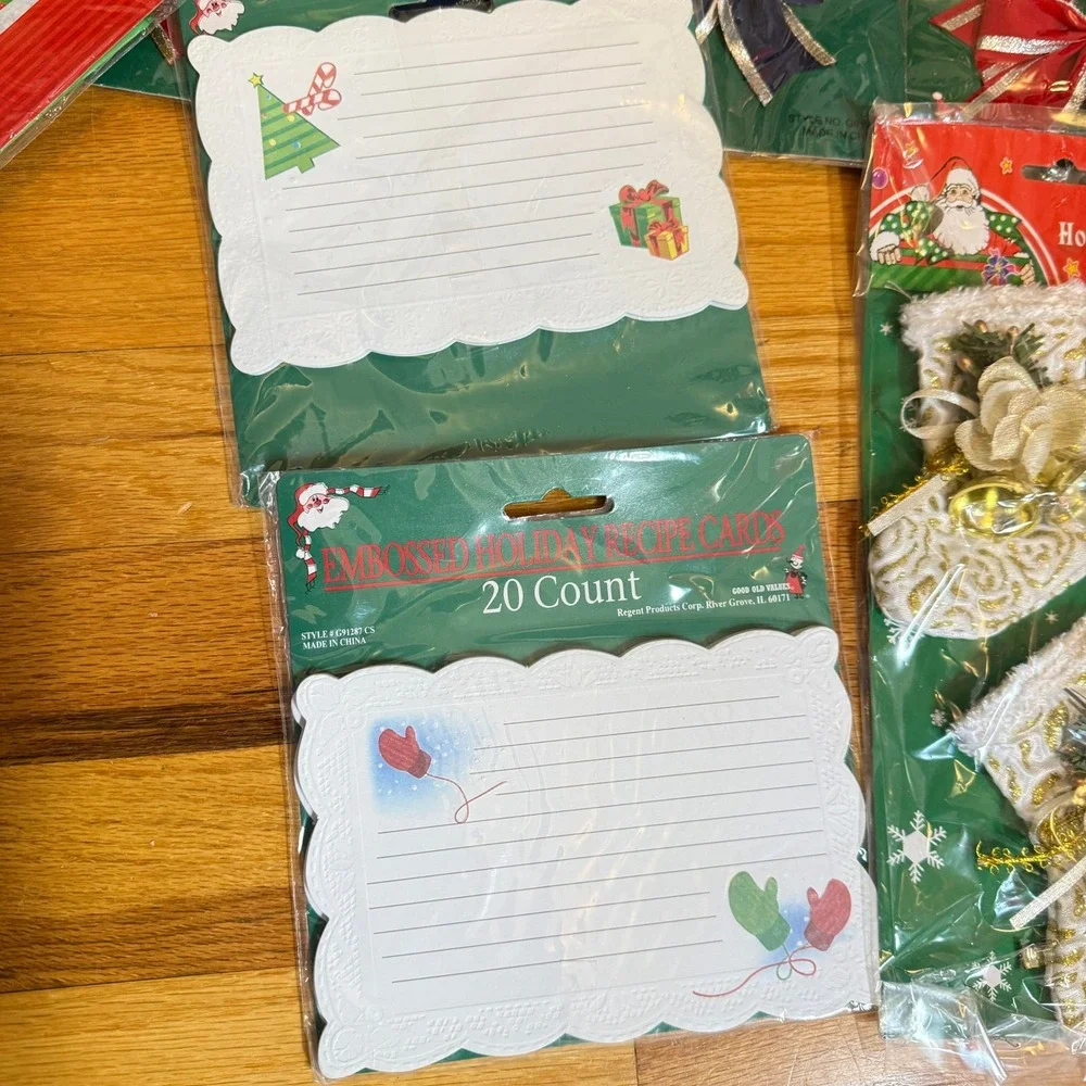 Christmas Gift Wrap Decor Velvet Bows Giant Gift Bags Holiday Recipe Cards Lot