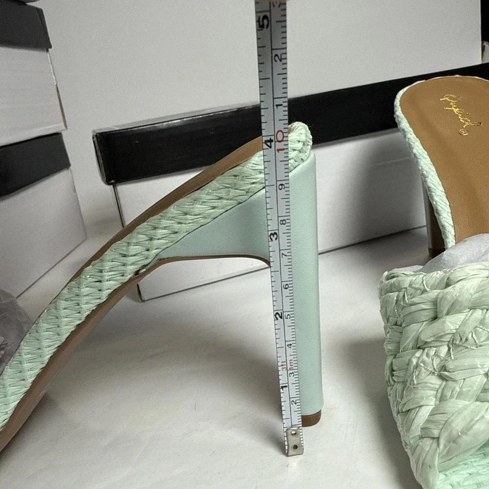 Qupid Menthol Mint Green Pastel Raffia Braided Heels Pumps‎ Sandals NEW Size 7