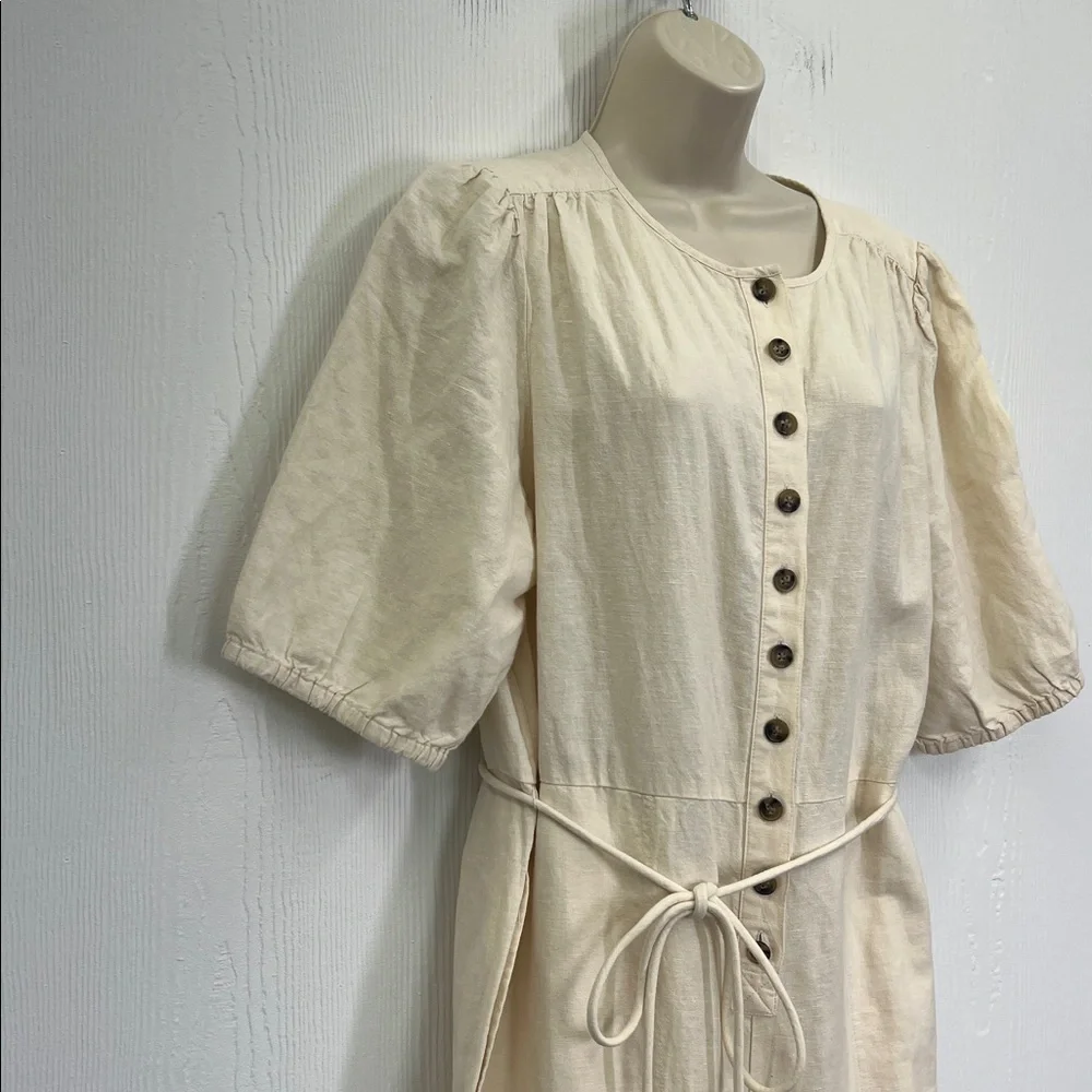 Madewell - Linen Blend Button Down Ivory Puff Short Sleeve Jumpsuit Size XL