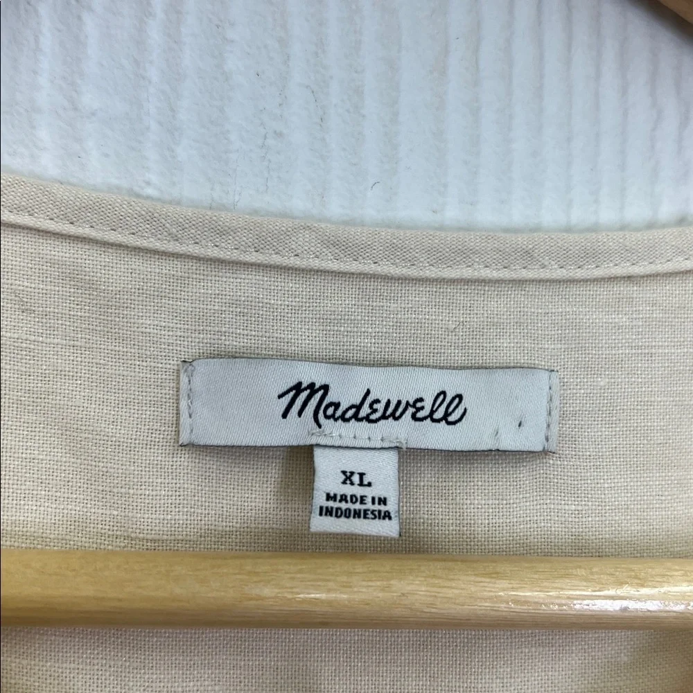 Madewell - Linen Blend Button Down Ivory Puff Short Sleeve Jumpsuit Size XL