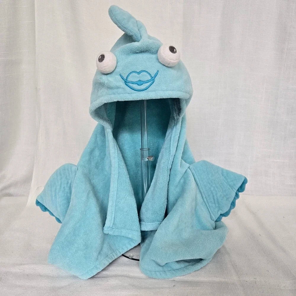 Pottery Barn Kids Hooded Towel Blue Fish Character Beach Bath Pool Plush Animal