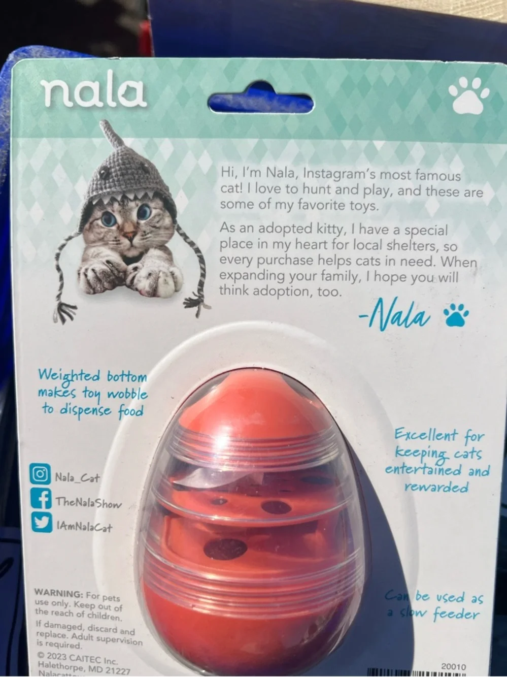 Nala Goody Wobbler Food & Treat Dispensing Cat Toy.