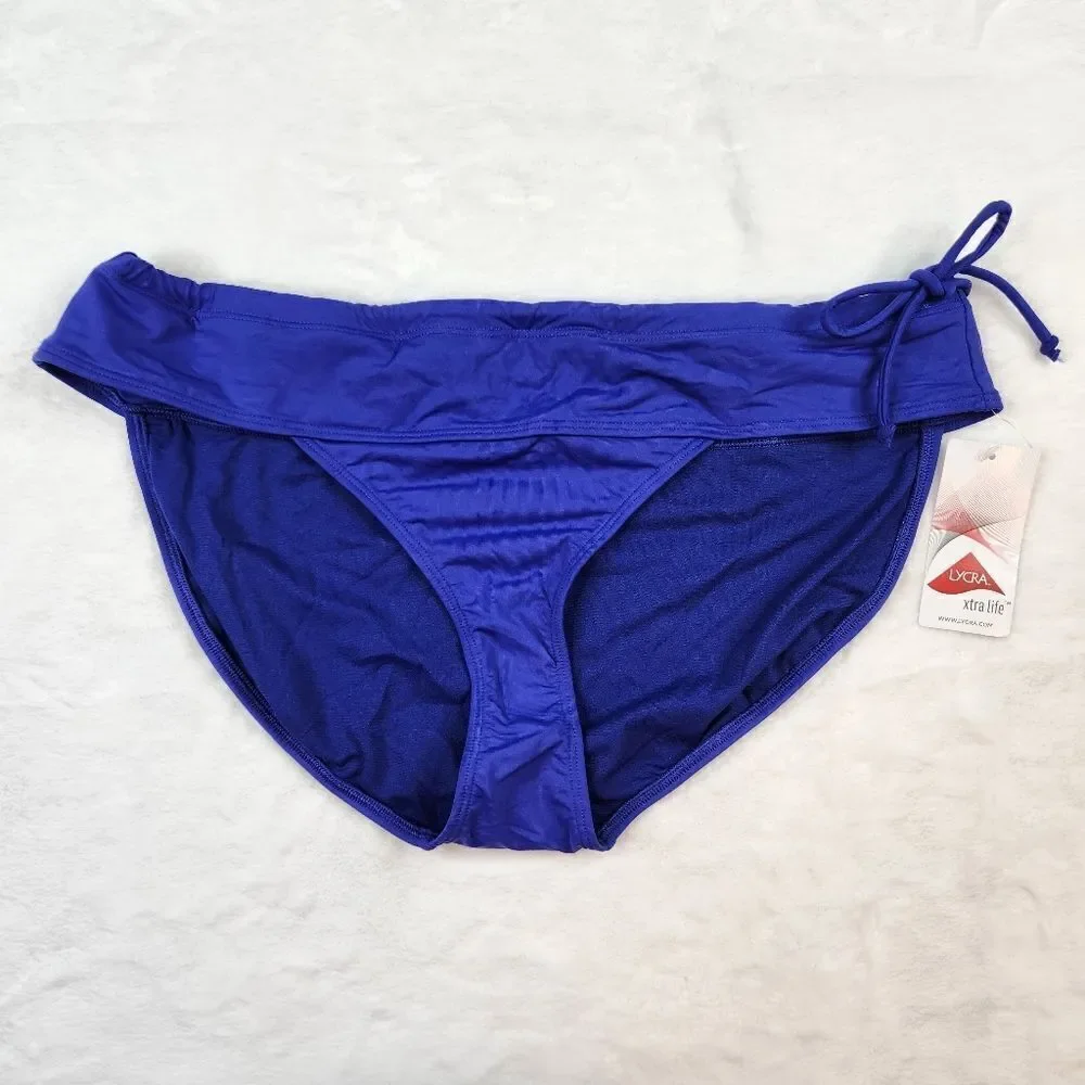 NWT Athleta Blue High Neck Keyhole Bikini Side Tie Bottom Sz XL