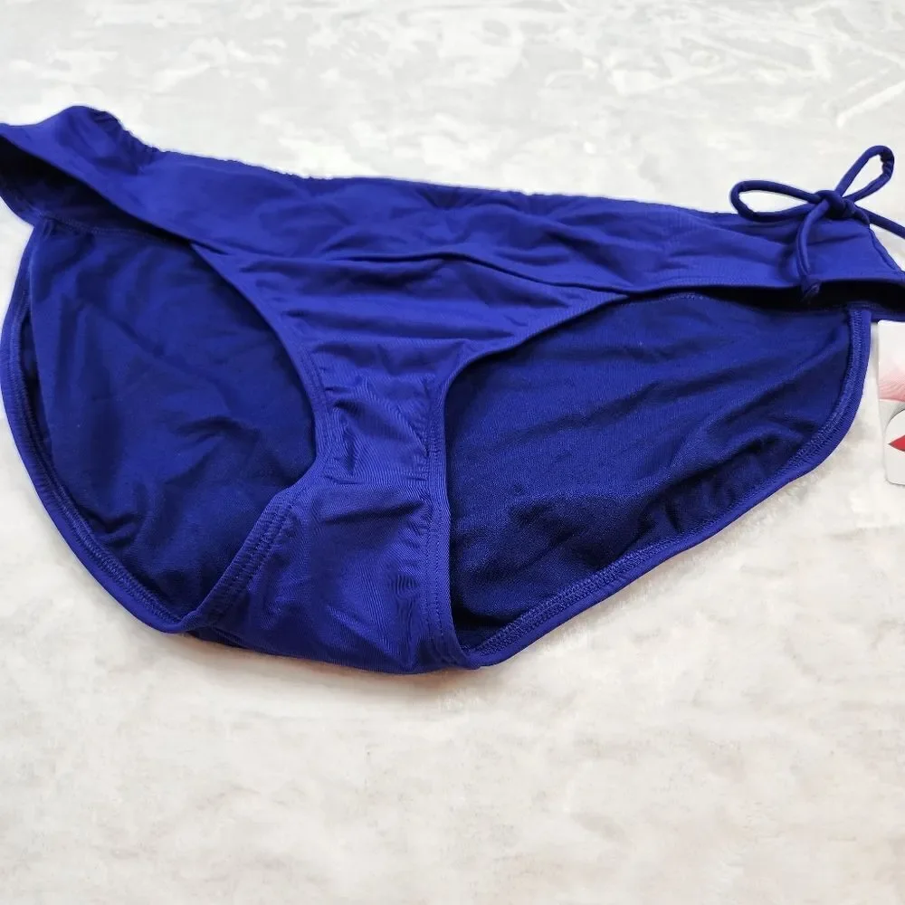 NWT Athleta Blue High Neck Keyhole Bikini Side Tie Bottom Sz XL
