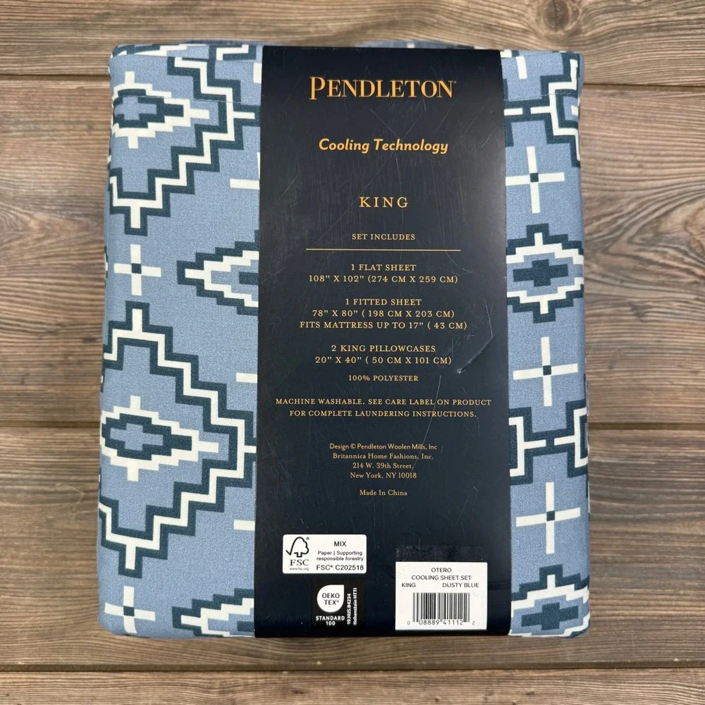 Pendleton King Sheet Set Dusty Blue Otero Cooling Geometric Southwestern NEW