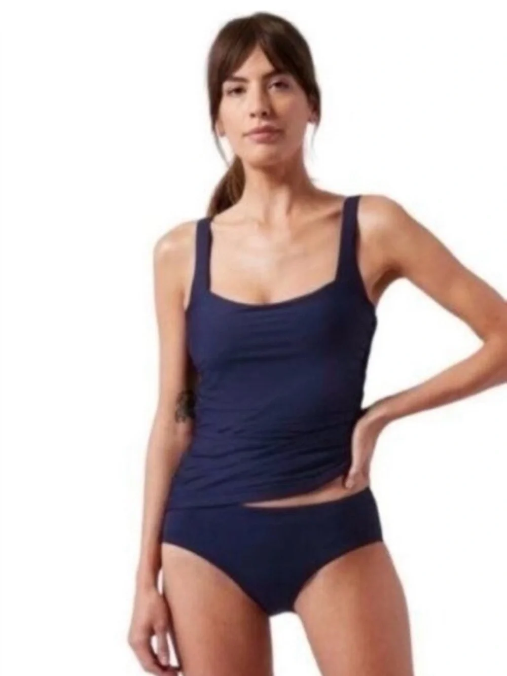 Athleta Square Neck Bra Cup Swim Tankini Top UPF +50‎ Beach Blue 32 B/C New