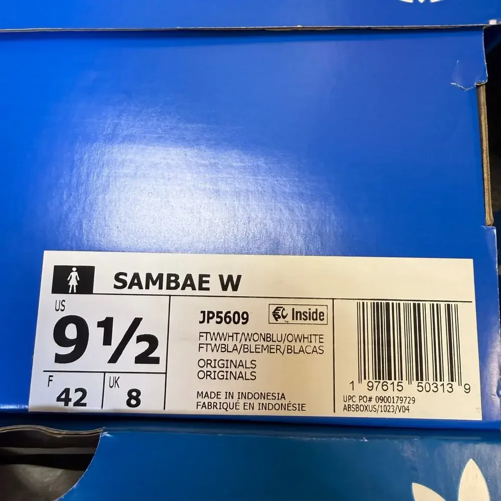 ADIDAS ORIGINALS WOMEN'S 9.5 SAMBAE WHITE WONDER BLUE JP5609 NWT