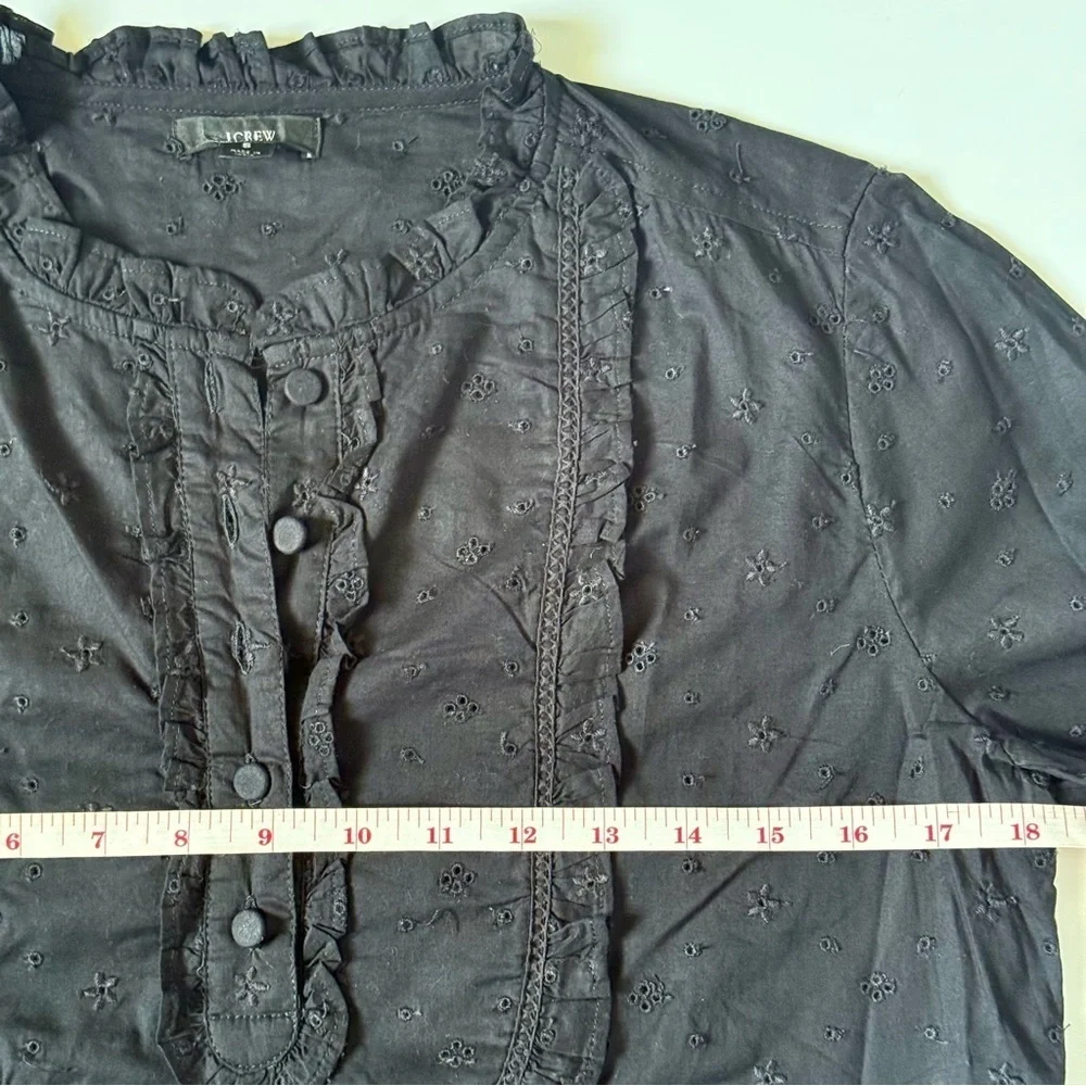 J.Crew Ruffle Eyelet Long Sleeve Shirt Black Cotton Small