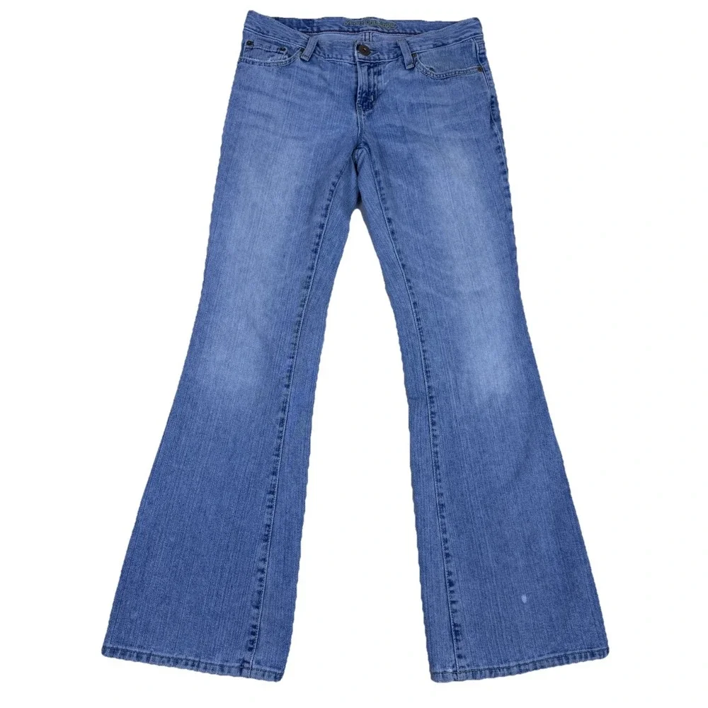American Eagle Womens Hipster Fit Jeans 6 Reg Low Rise Flared Blue Denim Y2K