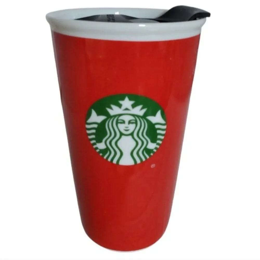 2017 Starbucks Travel Mug Cup Tumbler 11oz Ceramic Red Hot Cold Coffee Tea Cocoa