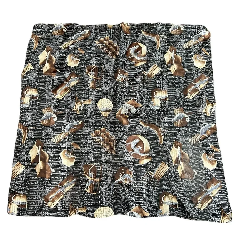 Silky Square Scarf- Vtg Kenneth Cole- New York- lizard Geico abstract 20x20