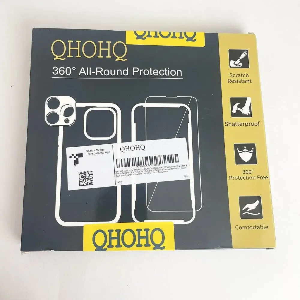 QHOHQ 5 in 1 for iPhone14 Plus Max case +2X Screen & Lense Protectors, Navy Blue