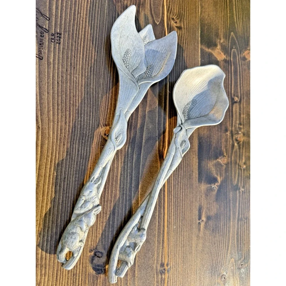 Arthur Court Bunny Rabbit Salad Serving Set Spoon Fork Aluminum Vintage 1991