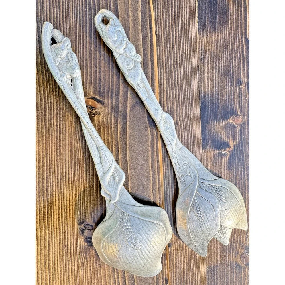 Arthur Court Bunny Rabbit Salad Serving Set Spoon Fork Aluminum Vintage 1991