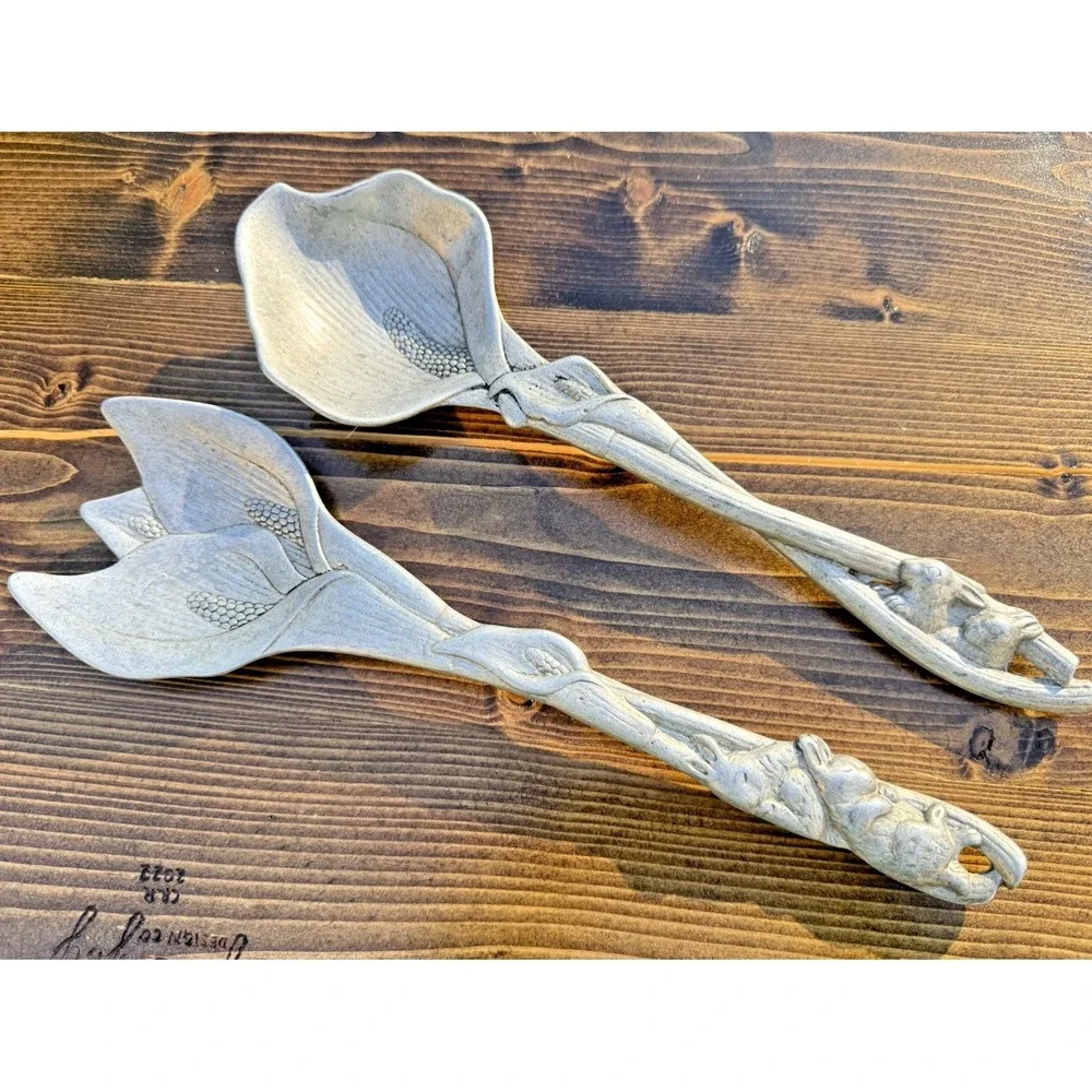 Arthur Court Bunny Rabbit Salad Serving Set Spoon Fork Aluminum Vintage 1991