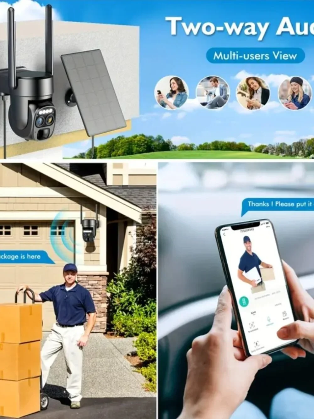 NEW FHD WiFi Camera With Spotlight Alarm, Solar Panel Battery
