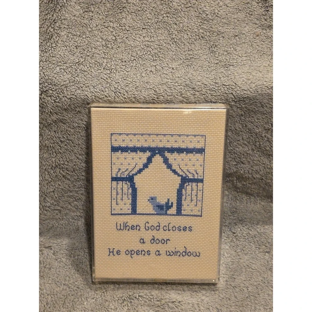 Vintage Cross Stitch When God Closes a Door He Opens a Window 5x7 Acrylic Frame