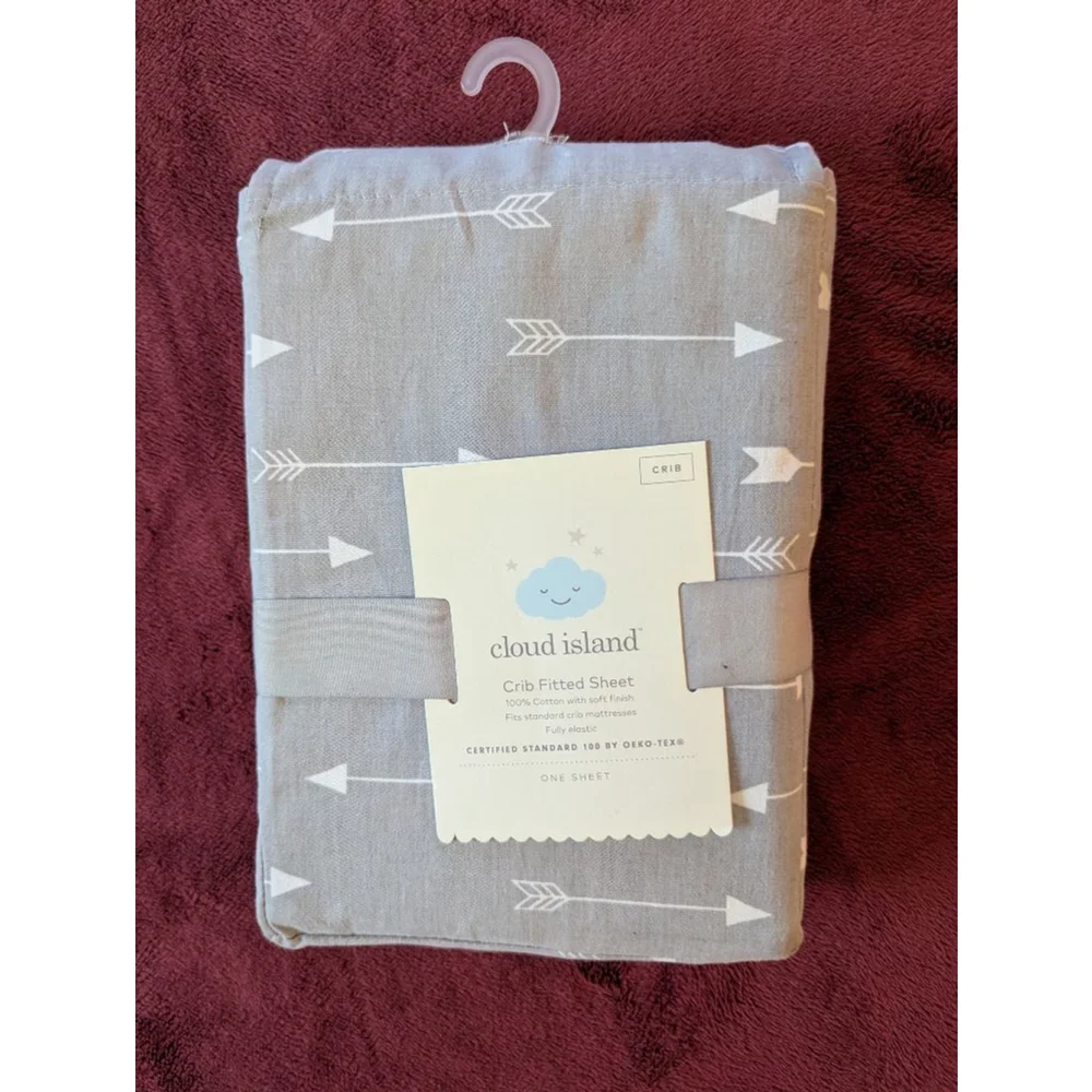 Cloud Island Gray & White Arrow Crib Fitted Sheet New